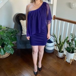 One shoulder purple mini dress